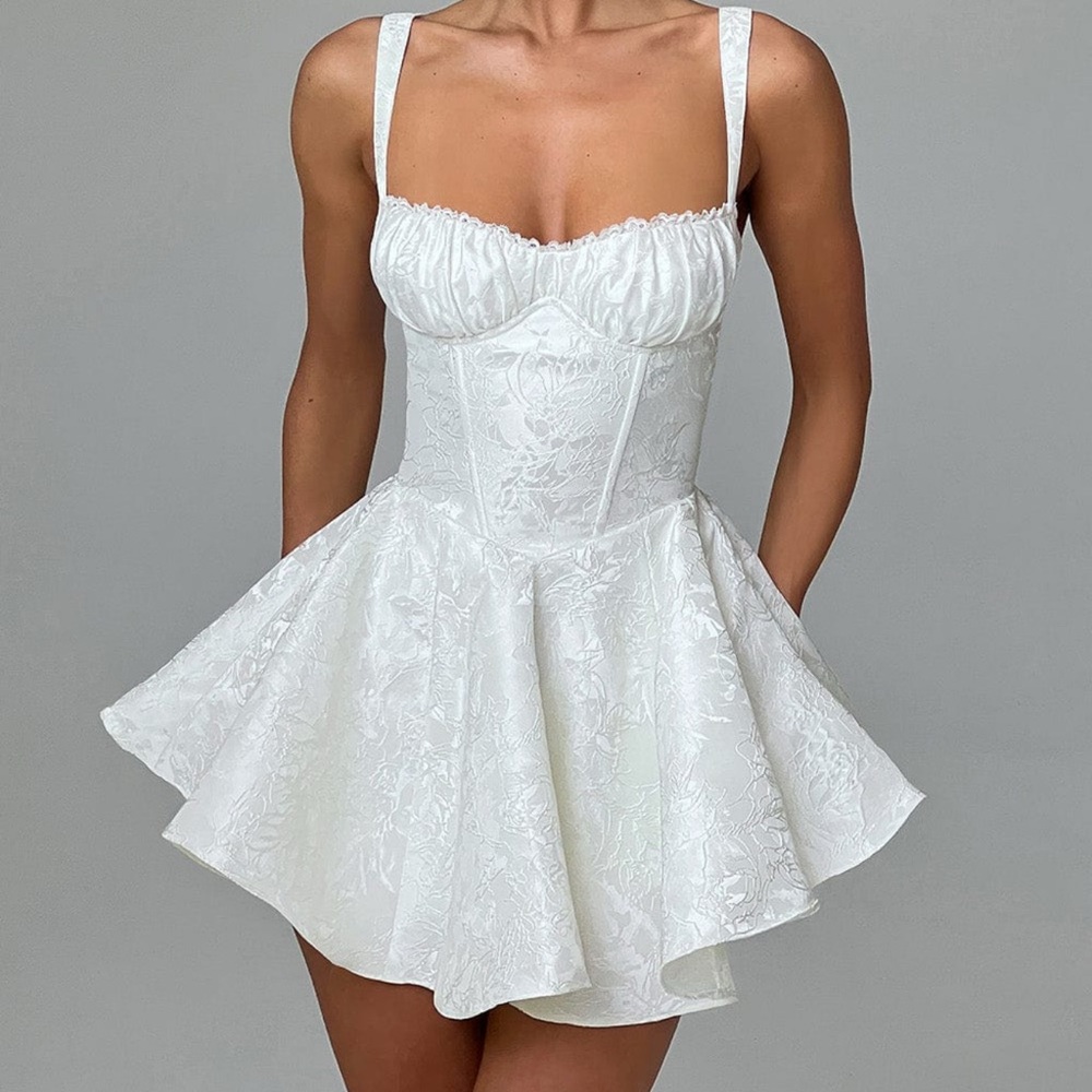 Elegant White Floral Dress EMELIE PLAYSUIT - IVORY